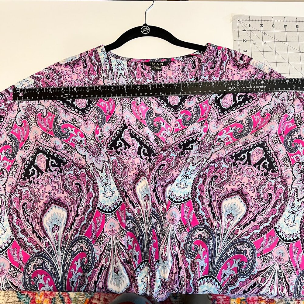 IMAN GLOBAL CHIC Luxury Resort Navy & Pink Paisley-Print Kimono (Plus‎ 1X) - Picture 9 of 11